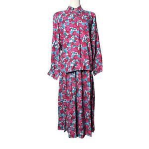 Vtg Country Sophisticates Pendleton 2 Piece Blouse Maxi Skirt Pink Blue Floral 6